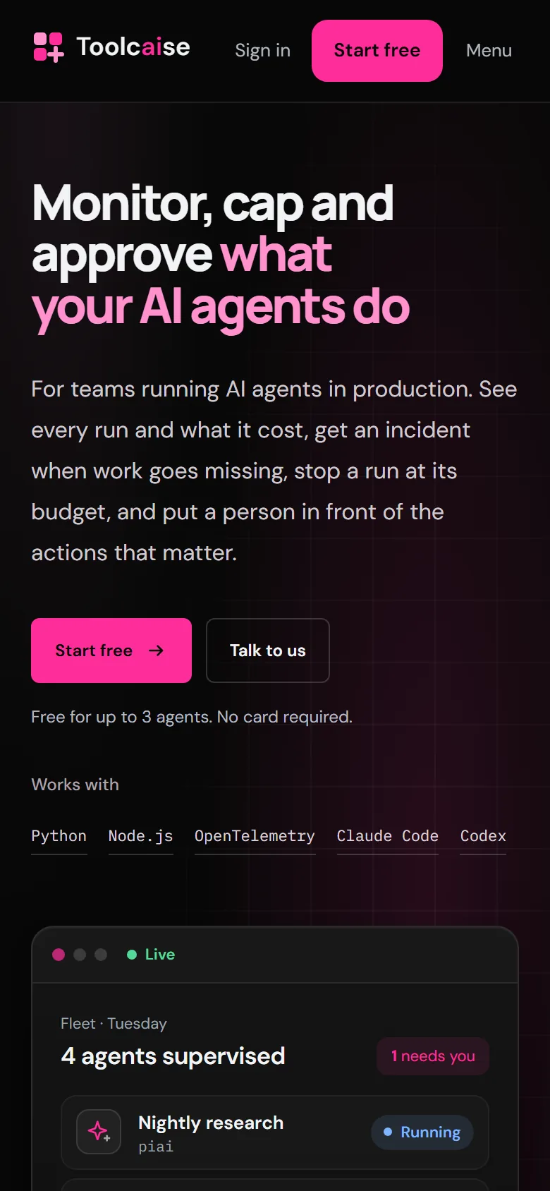 The Toolcaise homepage on a phone.